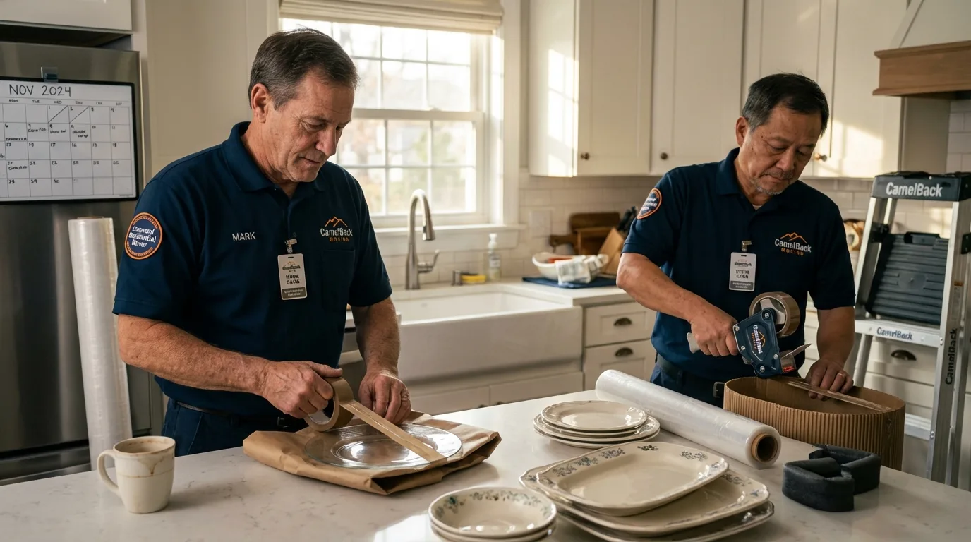 Professional crew packing kitchen dishware in Carbondale, KS
